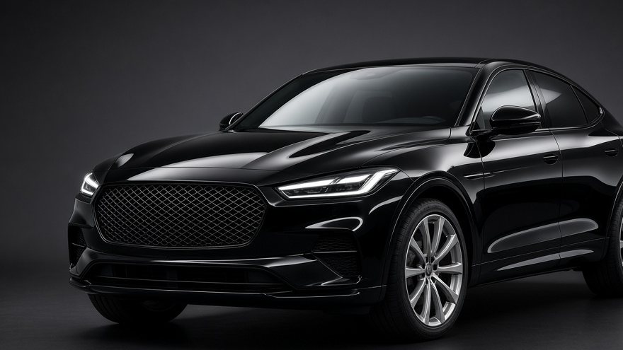 Black vehicle in a dark studio (illustration)